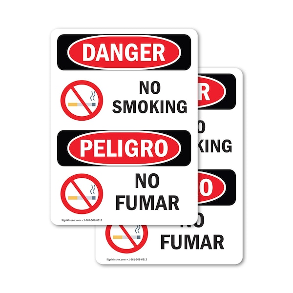 Signmission No Smoking Danger Sign, Vinyl Decal, 7in W x 10in L, 2PK OS-2PACK-DS-D-710-VS-1469 - main